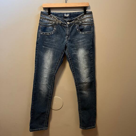 Vintage Y2K Low Rise‎ Bling Jeans Sz 30 Baddie Street Style Grunge Glam Vibe - Picture 1 of 8
